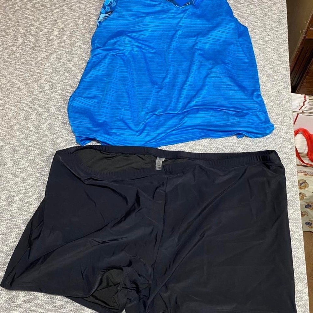 Angel season Blue swim set with black shorts and blue top women 5XL. SKU881